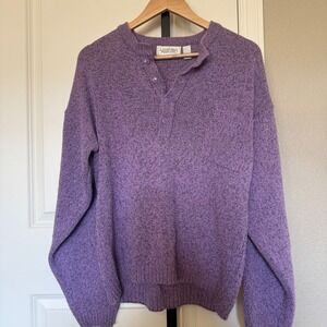 Saturdays Purple‎ Speckled Knit Henley Sweater Pullover Silk Linen blend Size L